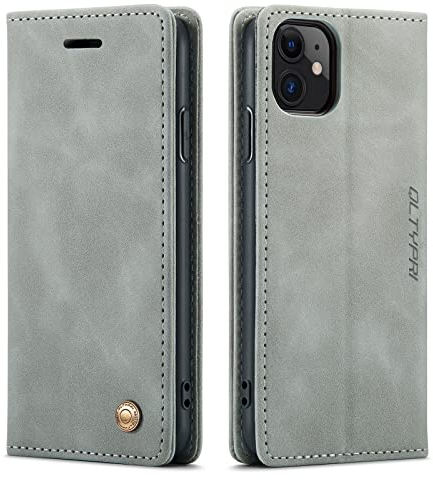 QLTYPRI Hülle für iPhone 11 Pro, Vintage Dünne Handyhülle mit Kartenfach Geld Slot Ständer PU Ledertasche TPU Bumper Wallet Case Flip Schutzhülle Kompatibel mit iPhone 11 Pro - Grau