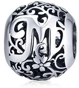 Charms Lettre M Initiale en Argent Sterling 925 pour Bracelets Pandora, Perles Alphabet, Cadeaux de Bijoux de Fête de Femmes