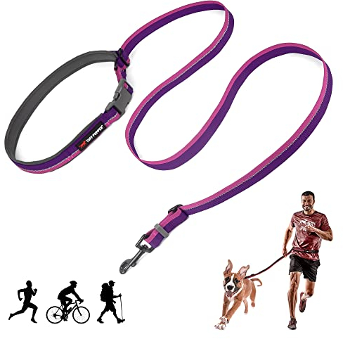 Tuff Pupper Hundeleine mit freihändiger, längenverstellbarer Länge | Leichtgewicht zum Laufen, Joggen, Gehen | Gepolsterter Hüftgurt (115-180 cm) | Passt eine Länge von 1 bis 2 Metern an