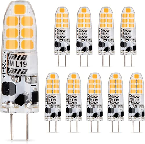 Aegislogic G4 LED Bulb 3000K Warm White Non-Dimmable Replacement for G4 10W/20W Halogen Flicker-Free 10 Pack Small LED Light 2 Pin Base Lamp