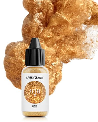 KAMENSKAYA Alcohol Ink für Epoxidharz Petri Art: Gold Alkohol Ink für Harz, 15 ml