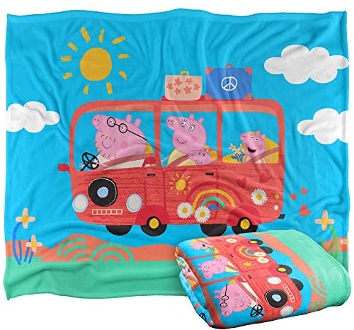 Peppa Pig Silky Touch Kinderdecke, 152 x 127 cm, Roadtrip mit der Familie