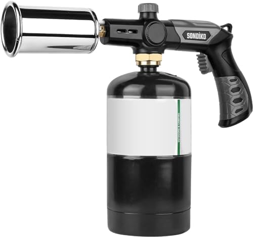 Sondiko Flambierbrenner Propanbrenner L8010, Sous Vide, Bunsenbrenner Lagerfeueranlasser, Gasbrenner von Steak, Grillen, Schweißen (schwarz, grau) Propantank nicht inbegriffen