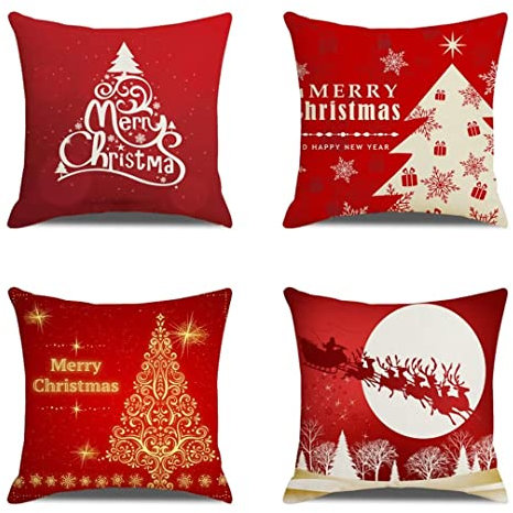 Moonlee Kissenbezug 80x80cm/31x31in Weihnachten 4er Set Deko Kissen,Linen Kissenhülle,Quadrat Sofakissen Kissenbezüge,Home Dekorkissen Kopfkissenbezug CH-2502