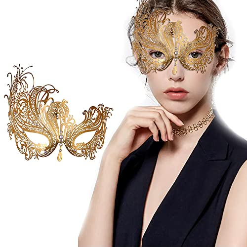 Lady of Luck Venezianische Maske Metall, Maskerade Maske Damen Metall Masken Ball Masken Ideal für Partys und Maskeraden