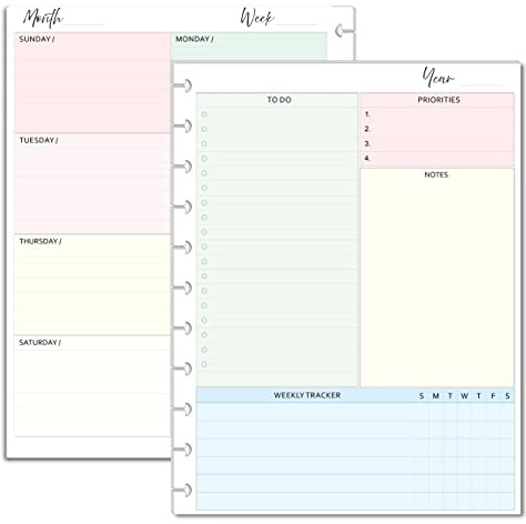FeroniArt Undated Weekly Planner Inserts, 11-Disc Letter Size, 8.5 x 11 Inches, Pastel Colors