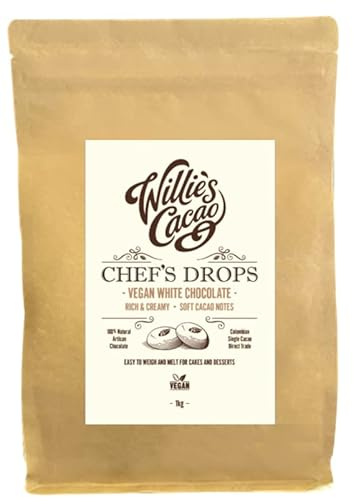 Willie's Cacao - Vegan Couverture White Chocolate - Chef's Drops creamy white chocolate 1kg - caramelised notes - For cooking & baking - Oat based