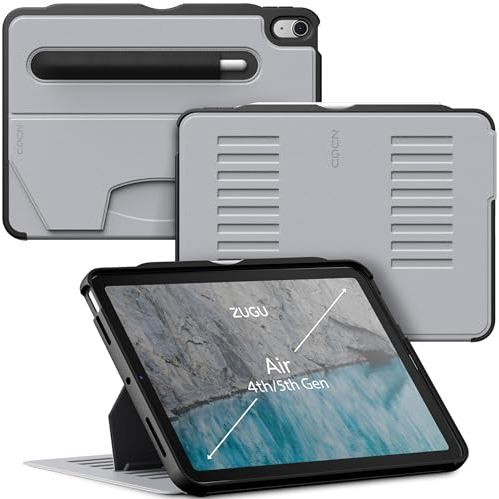 ZUGU CASE iPad Air 11 (M3 2025/M2 2024) & iPad Air 5. / 4. Generation (2022/2020) 10.9 Zoll schlanke Schutzhülle 8 Winkel-Ständer magnetisch, Aufladen iPad Stiftes Auto Sleep/Wake UP [Arktisches Grau]