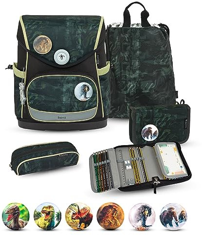 Belmil Premium Compact Plus ergonomisches Schulranzen Set 5 - teilig, AGR, Brustgurt, Hüftgurt, Magnetverschluss (405-41/P/S) (Grey Stone)