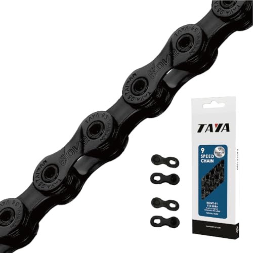 TAYA NOVE-91 Fahrradkette, 9 Gänge, 116 Glieder, Ti-Schwarz, langlebig und leichtgängig, für Kies und MTB