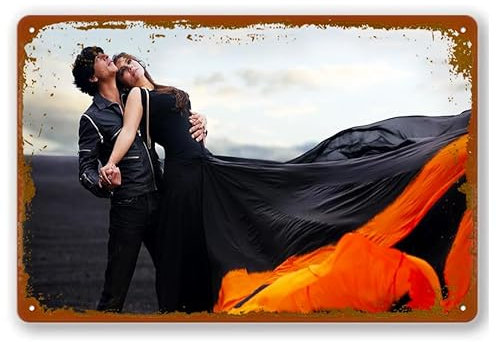 Blechschild im Vintage-Stil, Motiv: Shah Rukh Kajol Dilwale Film- und Fernsehposter, Wanddekoration für Bar, Coffee Man Cave, 20,3 x 30,5 cm
