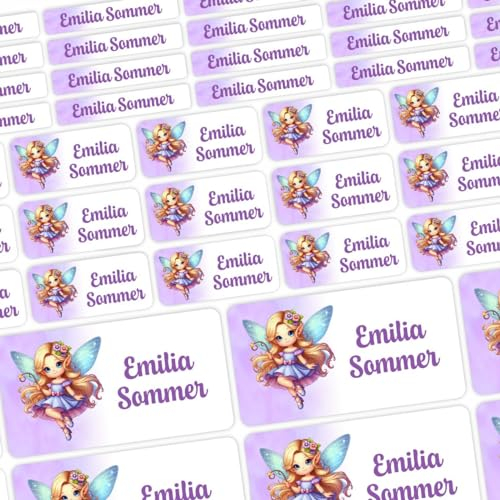 Namensaufkleber - personalisierte Aufkleber mit Wunschname für Stifte und alle Schulsachen (Farbverlauf Lila, 54 Stück)