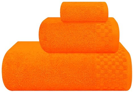 MyOwn Ultra Soft 3er-Pack Baumwoll-Handtuch-Set, enthält a übergroße Badetücher 70 x 140 cm, a Handtücher 40 x 60 cm und a Waschbetten 30 x 30 cm, Orange