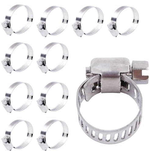 LUXERAD 10pcs Breite 8mm Stück Schlauchschellen Einstellbarer Bereich 13-19mm (0.51-0.75 inch) German Style Clamp Rohrschellen, 304 Edelstahl Band für Schlauch Rohr