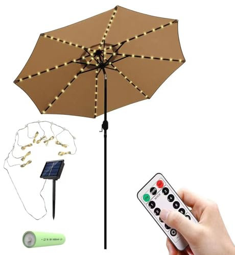 Luces Led Solares para Sombrilla Luces De Sombrilla Impermeables Guirnaldas Luces Exterior Solar Luz para Sombrilla 8 Modos Luz De Sombrilla De Patio con Remoto Decoración Al Aire Libre,Warm White