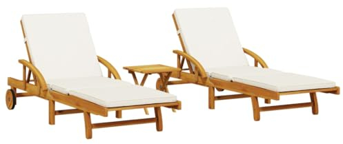 vidaXL Tumbonas con Mesa 2 Unidades Madera Maciza de Acacia, Tumbona de jardín, Tumbona de Exterior, Tumbona al Aire Libre, Tumbona de jardín