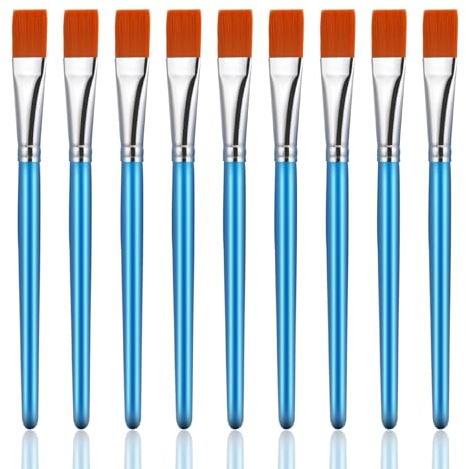Molain Wooden Paint Brush Set, 10 Pcs 3/4 Inch Paintbrushes for Acrylic Painting Painting Brushes Kit Artist Paintbrushes for Oil Watercolor Canvas Boards Rock Body Face Nail Art, DIY Arts(Blue)
