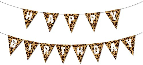 Boerni Leopard Print HAPPY BIRTHDAY Wimpel Dreieckige Banner 15cm x 15cm Braun Indoor Faltbar 1 Set Papier Wandhalterung Geburtstag Party Dekoration