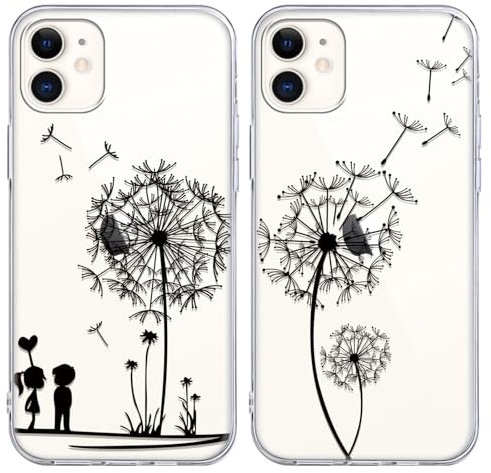 Yoedge 2 Stück Durchsichtig HandyHülle für iPhone 11 Hülle Löwenzahn Blumen 6,1, Transparent Silikon Handy Hülle für iPhone 11 Case Muster Aesthetic Mädchen Frauen Geschenk Schutzhülle Cover