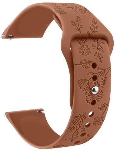 ZGCE Floral Gravierte Armband 20mm 22mm Uhrenarmbänder, Wasserdichtes Silikon Armbänder, Mit Schnellverschluss Verstellbares Ersatzarmband für Herren Damen (22mm, Braun)