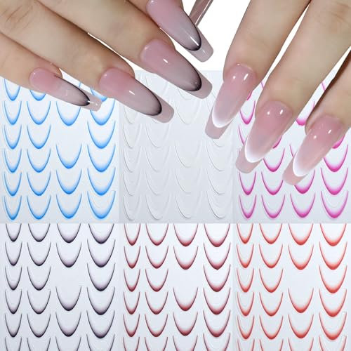 6 Fogli French Adesivi Per Manicure, Francese Unghie Nails Art, Sfumati French Manicure, Stickers Autoadesivi, Decorazioni Nails Art Disegni