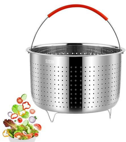 Steamer Basket for Instant Pot, 304 Stainless Steel Steamer, 6 Liters Food Steamer Liner, with Silicone Handle, Vegetable Steamer, for Steaming Vegetables, Fruits and Eggs, Outer Diameter 21.6 cm