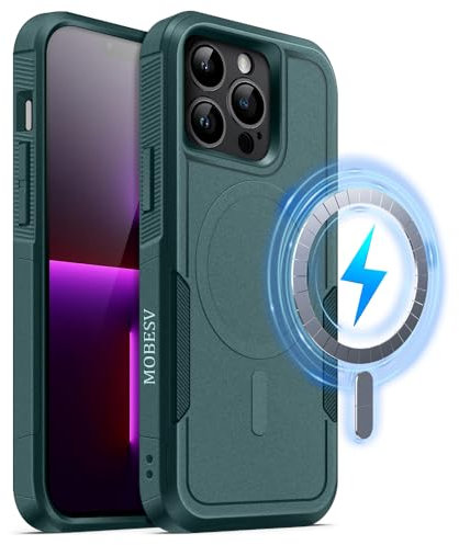 MOBESV Cover Magnetica per iPhone 13 PRO 6,1 Pollici, Custodia Compatibile con MagSafe, Cover Antiscivolo Opaca e Satinata, Verde Scuro