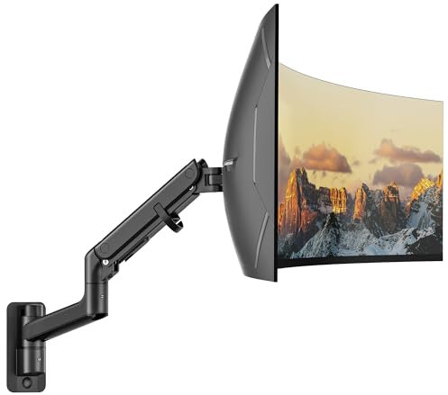 monTEK 17-49 inch Single Monitor Wall Mount for up to 44 lbs Ultrawide Screen, Premium Aluminum Heavy Duty Monitor Arm with Adjustable Gas Spring Arm, 75x75/100x100 VESA Mount, Black