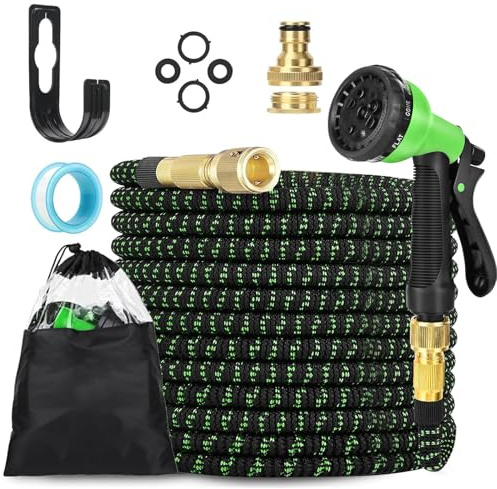 LINGKY Flexibler Gartenschlauch 30m mit 8 Funktionen Brause, Wasserschlauch flexibel mit 3-Fach Latexkern inkl. Vollmessing Adapter für 1/2' 3/4' Zoll und Wandhalterung, dehnbarer flexiSchlauch