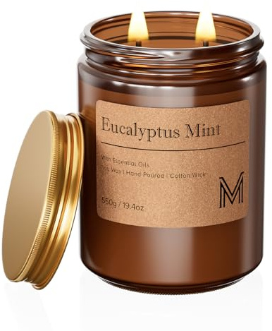 M&SENSE Duftkerze im Glas Groß,Eukalyptus-Minze Duftkerze,Natürliche Sojawax Kerzen,Entspannung Geschenk für Frauen & Männer,Geschenke für Weihnachten, Geburtstag,2-Docht 550g,110 Stunden Brenndauer