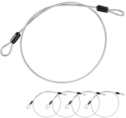 M METERXITY 5-Pack Security Cable Lock 2ft 3mm PVC Coated Transparent | Stainless Steel, Luggage Lock Wire Rope with Double Loop, Cut-Resistant Braided Steel Cable, for Travel, Gate, Bike