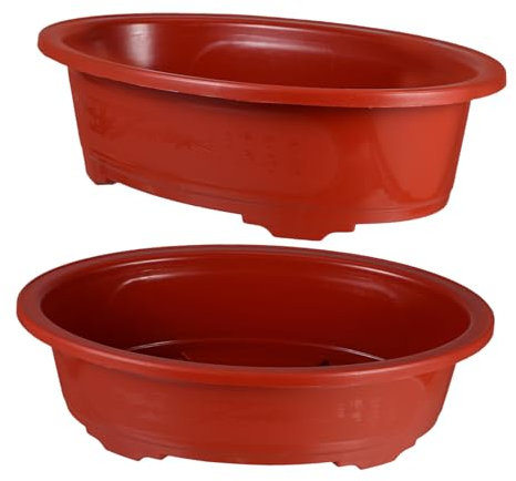 VINTORKY 2pcs Large Oval Plastic Flower Pots Garden Succulent Pots Outdoor Plant Drainage Holes for Bonsai Training and Decorative Plants