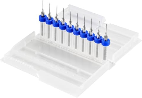 HOHXEN 10 Stücke PCB Bohrer Bit Set, Mikro-Wolfram-Bohrer-Set, Mikro-Bohrer für Spielzeug Schmuckherstellung, Handwerk, CNC, Holzbearbeitung, Modelleisenbahnen Autos Boot [Schneiddurchmesser: 0.6mm]