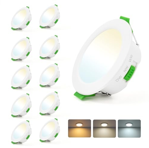 Leselux LED Einbaustrahler 230V Flach, 10x IP44 Spot 68mm 3000K Warmweiß 4000K Neutralweiß 6000K Kaltweiß 5W 380LM, 65-80mm Lochmaß, Einbauleuchten Deckenspots Weiß für Badezimmer Küche Wohnzimmer