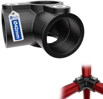 GeZu Impex 3 Way Mid Rail Corner Clamp Ø 42 mm | Hot Dip Galvanised Black Powder Coated 3 Way Through Corner Tube Clamp Fitting & Pipe Connector