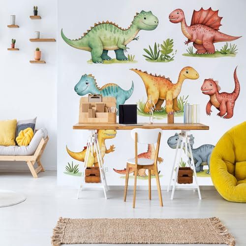Tier Druck Dinosaurier Vliestapete Flur Cartoon Dinosaurier Wandtapete Badezimmer Wasserfest Weiß Fototapete Wanddeko Schlafzimmer Wohnzimmer Kinderzimmer Wandbild 200x140 cm