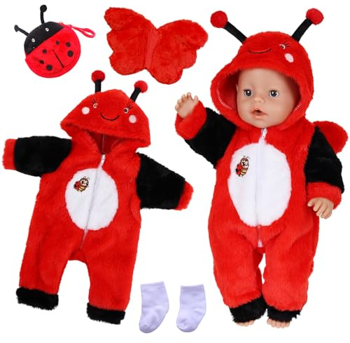 Puppenkleidung Set für 35-43 cm Baby Puppen, Marienkäfer Bekleidung mit Flügel, Weiße Socken, Ladybird Tasche, New Baby Puppenkleidung für Puppen Mädchen Jungen, Geburtstag Geschenke (Ohne Puppe)