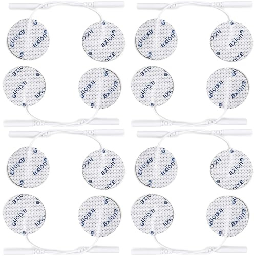 axion® 16 runde Elektroden-Pads ca. Ø32mm. Zertifiziertes Medizinprodukt | 2mm Steckanschluss. Kompatibel mit z.B. Dittmann TEN240, TEN250 & anderen. Wiederverwendbar. Super Haft & Leitfähigkeit