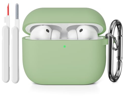 KOKOKA Silikon Hülle Schutzhülle Kompatibel mit AirPods Pro 3. Generation mit Reinigungsset, Stoßfeste Weiche Dünne Schutzhülle Case für Airpods Pro 3 mit Cleaner Kit & Karabiner, Matcha Green