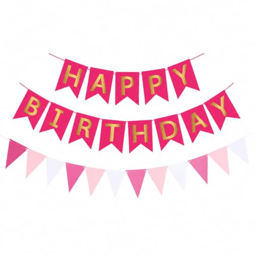 Hot Pink Happy Birthday Deko Banner und Wimpelkette für Mädchen und Frauen Geburtstag Dekoration