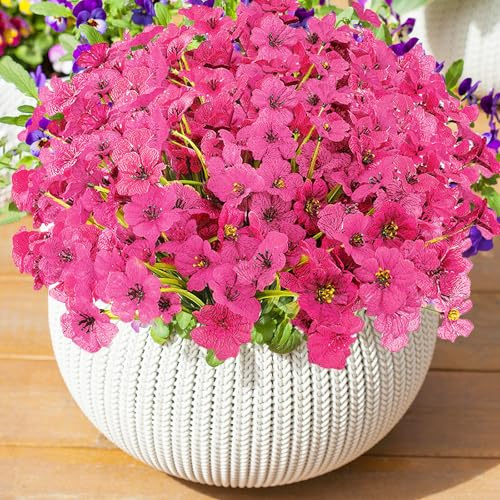 XIANNVXI 16 Bündel Kunstblumen wie Echt Rosenrot Kunstblumen Outdoor Wetterfest Balkon Deko Künstliche Blumen Deko Terrasse Frühlingsdeko Blumenstrauß Outdoor Innen Garten Balkonkasten Grabschmuck