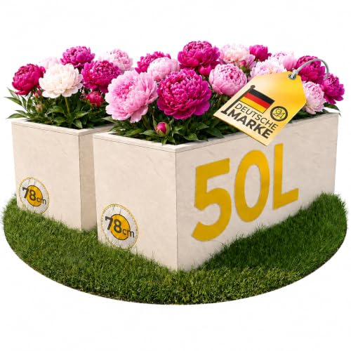 Ondis24 2X Pflanzkübel Vulkano, je 50L Pflanzvolumen, rechteckig, Blumenkasten mit Wasserspeicher, Balkon Terrasse, Blumenkübel, Doppelpack (Leinen)