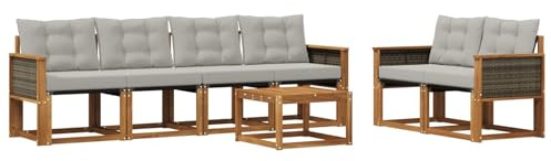 vidaXL Outdoor-Sofagarnitur mit Kissen 7 pcs Natürlich und Hellgrau, Gartenmöbel, modernes Outdoor-Sofa, Robustes Terrassenset, Bequeme Sitzgelegenheit für deinen Außenbereich