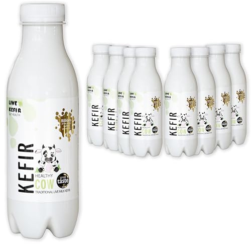 Live Kefir Gut Health, Healthy Cow Probiotic Kefir Milk Drink. Traditional, Naturally Made from Authentic Kefir Grains. Live Cultures, No Additives or Added Sugars. 8 x 500ml