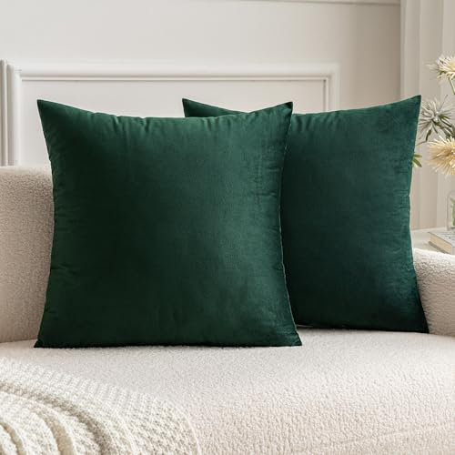 MIULEE 2er Set SAMT Weihnachten Kissenbezug Kissenhülle Dekorative Dekokissen Sofakissen Lendenkissen Wurfkissenbezug mit Verstecktem Reißverschluss Sofa Schlafzimmer 16x16 Inch 40x40 cm Dunkelgrün