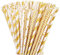 ALINK Biodegradable Gold Paper Straws Bulk, Pack of 100 Metallic Foil Striped/Wave/Heart/Star Straws for Birthday, Wedding, Bridal/Baby Shower, Celebrations and Party Supplies