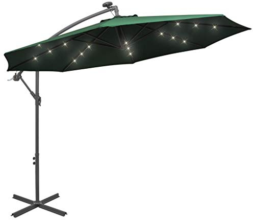 Tidyard Sonnenschirm Ampelschirm Gartenschirm Metallmast Balkonschirm mit LED-Beleuchtung Durchmesser 300 cm mit Entlüftungsöffnung und Kurbelmechanismus - Grün