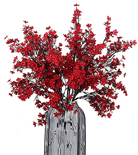 JAKY-Global Künstliche Blumen 6 Stück Getrocknete Unechte Seide Blumen Babysbreath Pflanze Dekoration für Hochzeit Sträuße Haus Garten Party Blumenschmuck(Red)