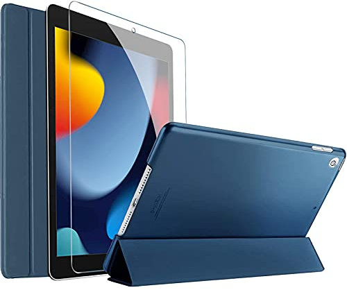 ProCase iPad 10.2 Inch 9th Gen 2021/ 8th Gen 2020/ 7th Gen 2019 Case with Tempered Glass Screen Protector, Slim Stand Hard Shell Protective Smart Cover for 10.2” iPad 9th/8th/7th Generation –Navy