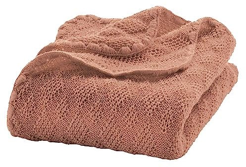 Disana WOLL-BABYDECKE, 100% Bio-Merinowolle GOTS, IVN Best | kuschelweiche Strickdecke mit Ajourmuster | Newborn Baby Kleinkind Kind Unisex | Baby Erstausstattung | Made in Germany | Rosé